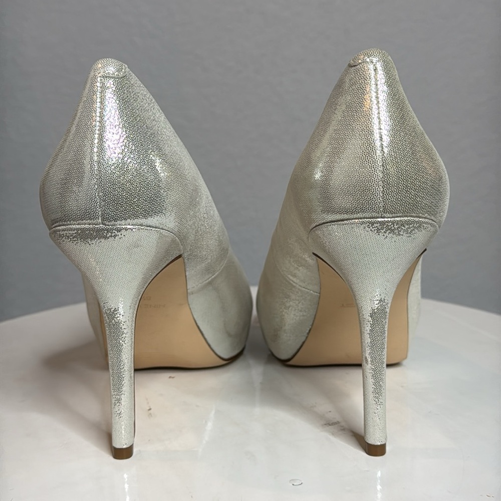 NINE WEST QTPIE METALLIC LEATHER PEEP TOE PLATFORM HEELS - Picture 10 of 15
